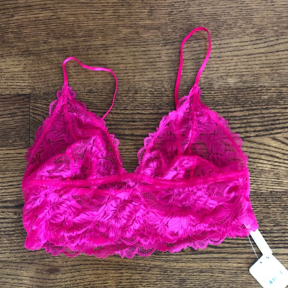 Free People Everyday Lace Longline Bra Pink Peacock , Medium